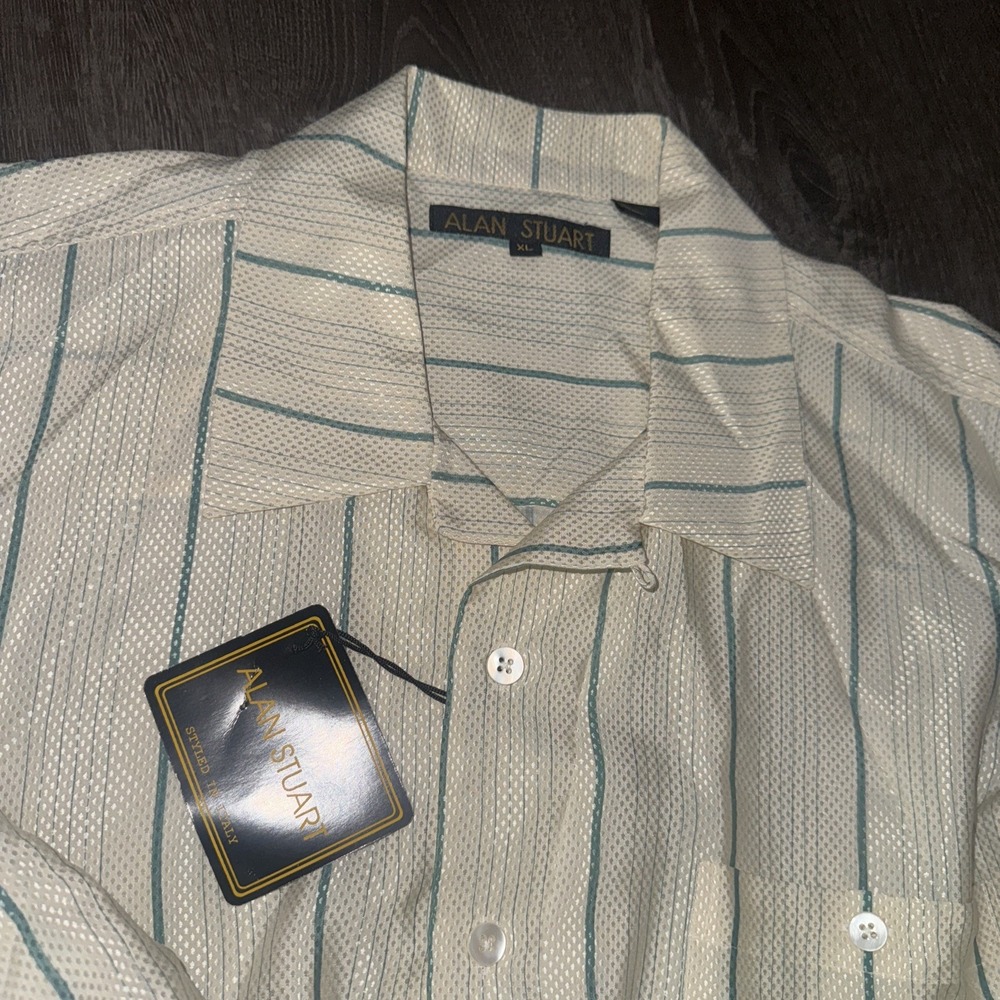 NOS VTG Alan Stuart Mens Shirt XL Short Sleeve Button Camp Collar Hawaiian Silk